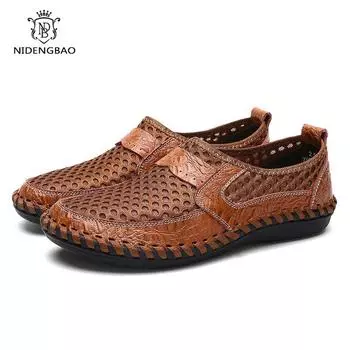 Fashion Summer Men s Casual Shoes Breathable Mesh Shoes Italy Men Loafers Leather Brand Shoes Man Soft Sneakers Big Size 38-50 6.5 зелёный