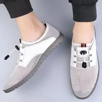 Fashion Summer Men s Flying Woven Mesh Fashionable Casual Leather Shoes Fashionable Men s Breathable Outdoor Sports and Leisure Shoes 37 белый