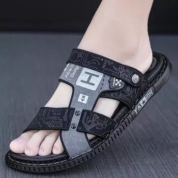 Модные летние мужские сандалии из натуральной кожи, уличные римские сандалии, пляжные нескользящие повседневные легкие спортивные сандалии с открытым носком для мальчиков 38 серый