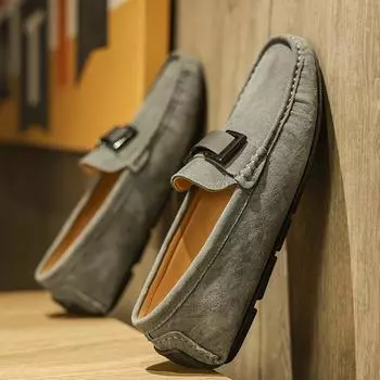 Fashion Summer Men s Genuine Leather Shoes Handmade Men Slip on Footwear Elegantes Men Dress Shoes Breath Driving Moccasins Soft Loafers 38 серый