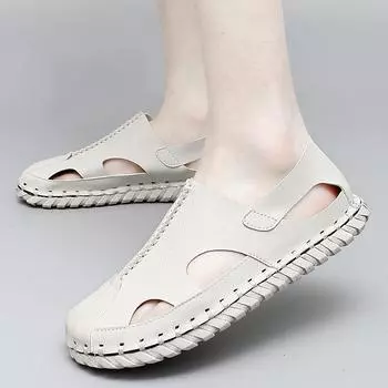 Модные летние мужские кожаные сандалии, легкая обувь для отдыха на природе, обувь ручной работы, сандалии, тапочки, дизайнерские мужские сандалии для вечеринок и вождения, пляжные сандалии 38 серый