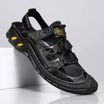 Модная летняя мужская новая повседневная обувь, полые и дышащие пляжные сандалии, универсальная нескользящая мужская повседневная спортивная обувь без застежек 39 серый