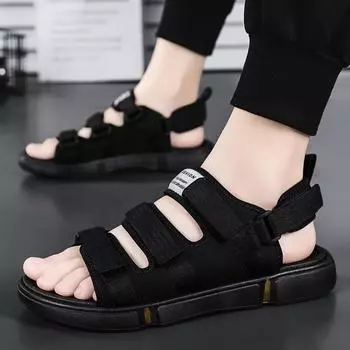 Fashion Summer Men s Sandals 2024 New Sandals Slippers Non-slip Waterproof Wading Shoes Beach Flip-flops Soft-soled Slippers Men s Shoes 36 черный белый