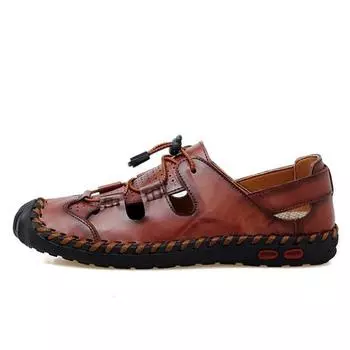 Fashion Summer Men s Sandals Genuine Leather Soft Breathable Shoes Beach Brand Sandals Leather Men Sandals 38 светло-коричневого