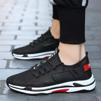 fashion Summer men s shoes mesh lace up fashion shoes breathable men s casual shoes 7 чёрный