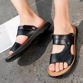 Модные летние мужские сандалии, тапочки, повседневные модные мужские кожаные сандалии для шитья, нескользящие тапочки, мягкие дышащие повседневные туфли 38 красный