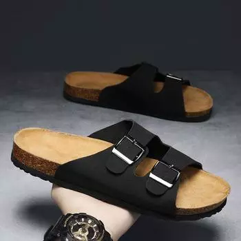 Модные летние мужские тапочки, модная повседневная обувь из пробки, высококачественные нескользящие тапочки-сабо, удобные мягкие пляжные тапочки из пробки с двумя пряжками 39 абрикосовый