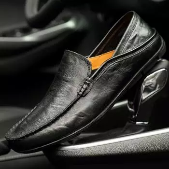 Fashion Summer Mens Driving Shoes Breathable Genuine Leather Loafers for Men Comfy Soft Flats Slip on Casual Shoes Walking Shoes 36