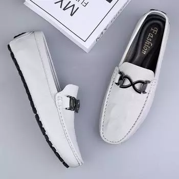 Fashion Summer Mens Loafers Classic Driving Moccasins Wedding Dress Footwear Male Casual Shoes Genuine Leather Boat Shoes Slip on Falts 37 белый