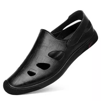 Fashion Summer Mens Sandals High Quality Walking Moccasins For Men Loafers Breathable Slip On Casual Shoes Driving Mocassins 37 чёрный