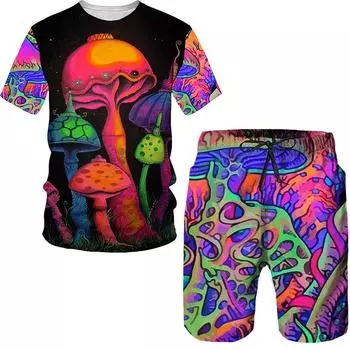 Fashion Summer Mushroom 3D Print T-Shirts Shorts Sets Men s Tracksuits Short Sleeve T Shirt Pants Set Man Suits Clothing S