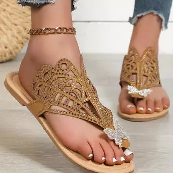 fashion Summer New 2024 Women s Fashion Clip-toe Luxurious Rhinestone Women s Shoes Simple Solid Color Waterproof Women s Slippers 35 чёрный