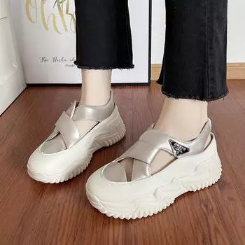 Fashion Summer New Casual Thick Sole Comfortable Sandals For Women Outwear Fashion Increase Hollow Breathable Casual Sports Shoes 35-40 35 бежевый