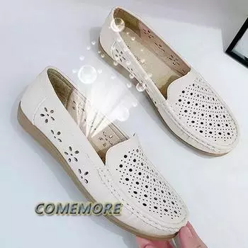 Fashion Summer New Fashion Round Toe Nurse Shoes Soft Sole Non-slip Sandals Flat Shoes Breathable Casual Sports Women s Shoes Hollow Out 35 белый