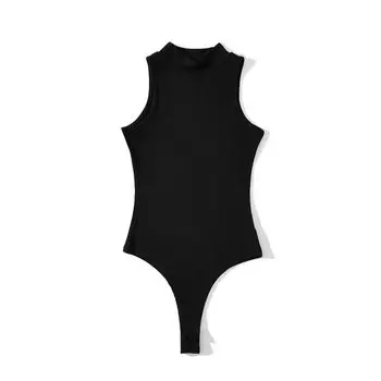 Fashion Summer New Half Turtleneck One-Piece Women s T-shirt Sleeveless Silm Elastic Minimalist Trendy Crotch One-Piece Bottoming Shirt Black S