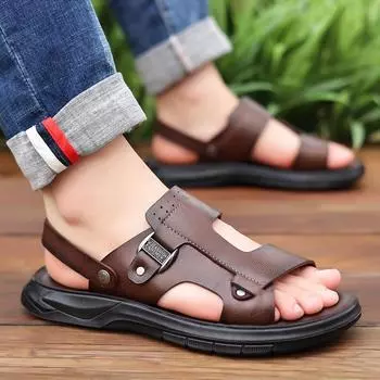 Fashion Summer New Men s Beach Shoes Fashion Casual Shoes Men s Anti Slip Sandals Indoor Outdoor Sandals Breathable Flat Shoes 38 коричневый