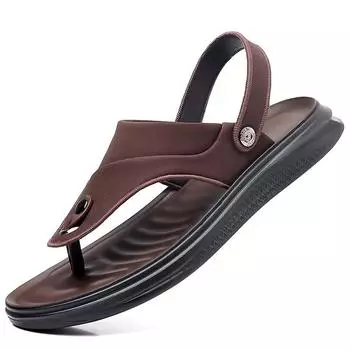Fashion Summer New Men s Leather Sandals Anti-slip Wear-resistant Male Shoes Beach Men s Flip-flops 38