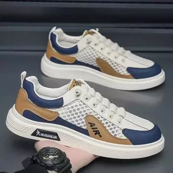 Fashion Summer New Men s Shoes High-Quality Sneakers 2024 Fashion Mesh Breathable Casual Shoes For Men Platform Tennis Shoes Zapatillas 39 бежевый