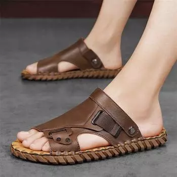 Модные летние новые мужские мягкие подошвы удобные тапочки и сандалии мужские новые уличные пляжные повседневные сандалии тапочки 39 бежевый