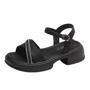 Fashion Summer New Round Toe Women Sandals Open Toe Pearl Thick Sole Waterproof Platform Solid Color Casual Comfortable Women s Shoes 35 белый