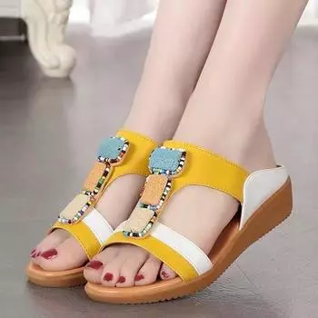 Fashion Summer New Sandals Women s Flat Sandals Beaded Anti-slip Breathable Sandals Plus Size Beach Shoes 36 розовый