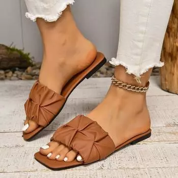 fashion Summer New Sexy Slippers for Women Flip Flops Flats Ladies Shoes New Pleated Korean Fashion Woman sandalias de mujeres en oferta 36 светло-коричневого