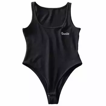 Fashion Summer New Sleeveless One-Piece Women s Vest Minimalist Low round Neck Crotch One-Piece Stretch Silm Fashion Tops Black S