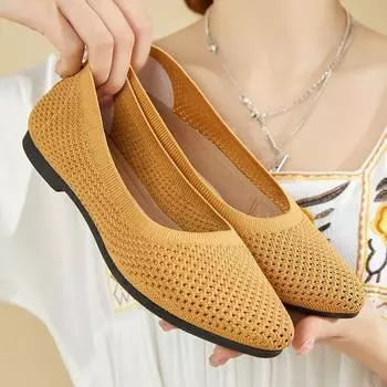 fashion Summer New Solid Pointed Toe Flat Heel Zapatos Shoes Soft Sole Casual Breathable Women s Hollow Knitted Shoes 36