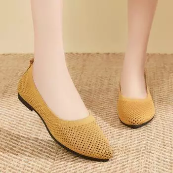 Fashion Summer New Solid Pointed Toe Flat Heel Zapatos Shoes Soft Sole Casual Breathable Women s Hollow Knitted Shoes 36