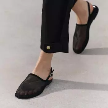 Fashion Summer New Style Casual Flat-soled Versatile One-line Buckle Breathable Mesh Sexy Toe-cap Sandals Luxury Sandals Women Designers 35 чёрный