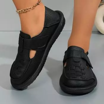 Модные летние новые стильные дышащие сандалии на плоской подошве с круглым носком, удобные однотонные модные спортивные и повседневные туфли для женщин 35 бежевый