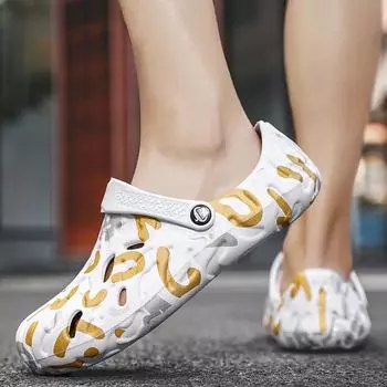 Fashion Summer New Surf Wading Slippers Men s Large Size EVA Soft Bottom Hole Shoes Outdoor Non-slip Beach Sandals Fishing Shoes Clogs 40 чёрный