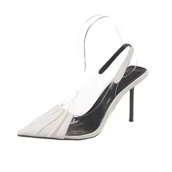 Fashion Summer New Transparent PVC High-heeled Shoes Women s Black Temperament Pointed Closed Single Shoes Slingbacks Party 34 белый