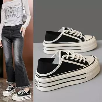 Fashion Summer New Two Wear Canvas Shoes Female Running Board Shoes Casual Sports Shoes 35 чёрный