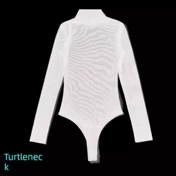 Fashion Summer New Voile One-Piece Women s T-shirt Long Sleeve Thin Transparent Meat One-Piece Crotch Sexy Mesh Bottoming Shirt White S