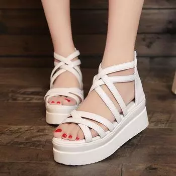 Fashion Summer New White Women Sandals Peep Toe Lightweight Summer Women Casual Sandals Pu Fashion Ladies Flat Platform Sandals 5 белый