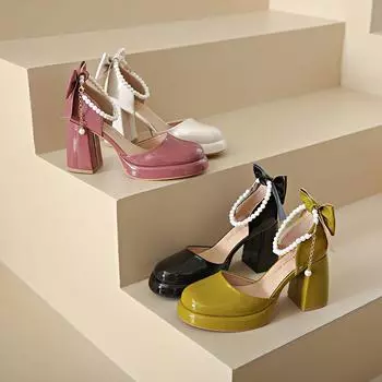 Fashion Summer New Women s Pumps Mary Jane High Heels Summer Chunky Heel Fashion Sandals Women s Beaded Luxury Party Shoes COZOK 34 розы красного