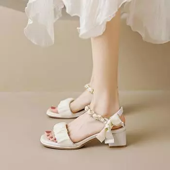 модные летние новые женские босоножки модные одно слово пояс сексуальные высокие каблуки корейский стиль профессия и банкет женская повседневная обувь 41-43 35 слоновая кость