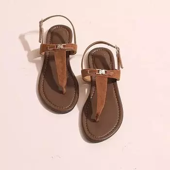 fashion Summer New Women s Sandals Fashion Solid Color 2024 High Quality Women s Shoes Low Heel One-line Buckle Women s Sandals 35 бежевый