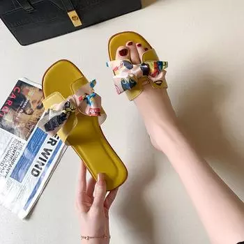 Модные летние новые женские тапочки Модные женские сандалии с бантом Тапочки для ванной Банкетная вечеринка Женская обувь 36 жёлтый
