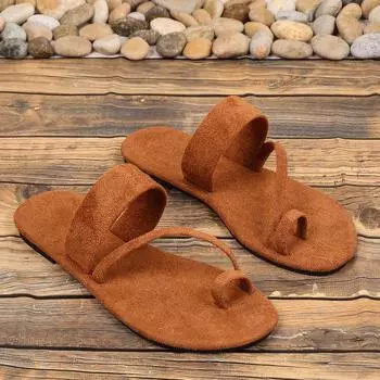 fashion Summer New Women s Slippers Round Toe Flat Shoes for Women Toe Plantar Slip-on Slides Outdoor Anti-slip Light Causal Flip Flops 36 коричневый