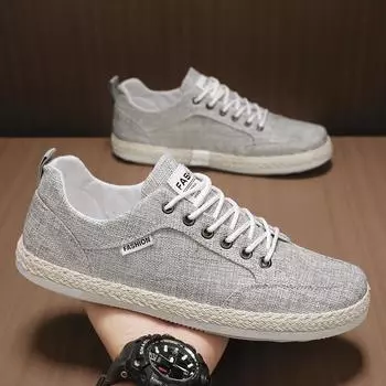 Модные летние новые мужские парусиновые туфли-лодочки, модные дышащие мягкие туфли для вождения, повседневные мокасины без застежек, легкие универсальные мужские туфли 39