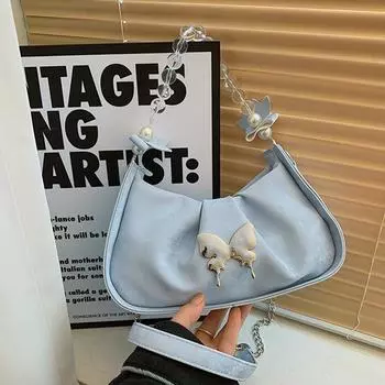 Fashion summer niche design chain shoulder women s bag 2024 new trendy casual messenger bag crescent bag чёрный