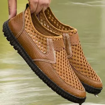 Модные летние мужские сандалии из искусственной кожи, дышащие, ажурные, классические мужские сандалии на плоской подошве, повседневные мужские сандалии из цельной резиновой кожи 6.5 чёрный