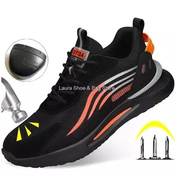 Fashion Summer Safety Shoes Men New Steel Toe Sneaker Puncture Proof Work Shoes Man Breathable Work Safety Boots Male Security Boots Men 36