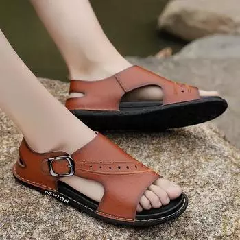 Fashion Summer Sandals Men Leather Classic Black/dark Brown/light Brown Sandals 2024 Slipper Outdoor Beach Rubber Water Trekking Sandals 38 коричневый