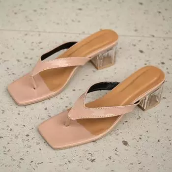 fashion Summer Sandals New Ladies Casual Black White Sandalias Mujer Large Square Head Crystal Middle Heel Flip Flops Female Slippers 36 белый