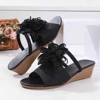 Fashion Summer Shoes for Women New Retro Open Toe Women s Wedges Slippers Outdoor Plus Size Flower Women s Slides Shoes Rome Sandals 36 белый