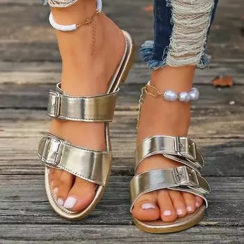 Fashion Summer Shoes Women Slippers Flats Designers Shoes Slides Women Roman Ladies Casual Sandals Female Beach Shoes Zapatos De Mujer 36 золотой