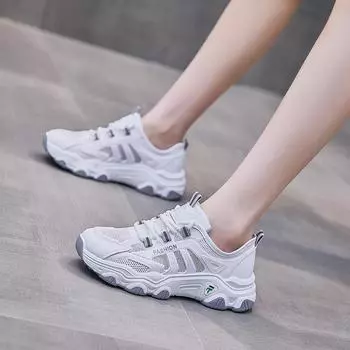 fashion Summer Single Net Hollow Popular Student Casual Women s Old Shoes Fashionable Women s Exquisite Casual Height-increasing Shoes 35 серый